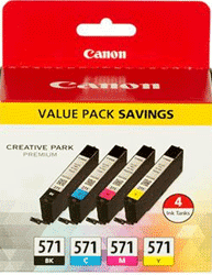 Canon Original 4 Ink Cartridge Set Cli-571Bk Black Cli-571C Cyan Cli-571M Magenta Cli-571Y Yellow - Free UK Delivery