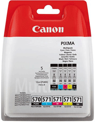 Canon Original 5 Ink Cartridge Set Pgi-570Pgbk Black Cli-571Bk Black Cli-571C Cyan Cli-571M Magenta Cli-571Y Yellow - Free UK Delivery