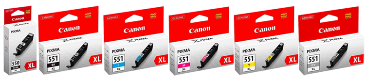 Canon Original 6 Ink Cartridge Set Pgi-550Pgbkxl Black High Capacity Cli-551Bkxl Black Cli-551Cxl Cyan Cli-551Mxl Magenta Cli-551Yxl Yellow Cli-551Gyxl Grey - Free UK Delivery