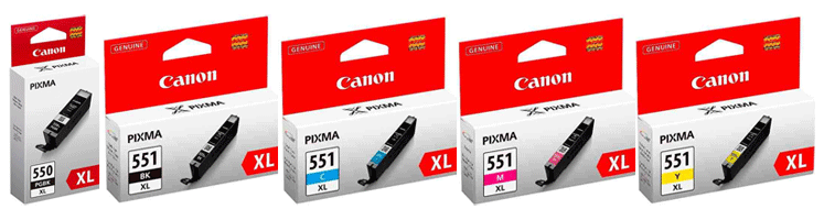 Canon Original 5 Ink Cartridge Set Pgi-550Pgbkxl Black High Capacity Cli-551Bkxl Black Cli-551Cxl Cyan Cli-551Mxl Magenta Cli-551Yxl Yellow - Free UK Delivery