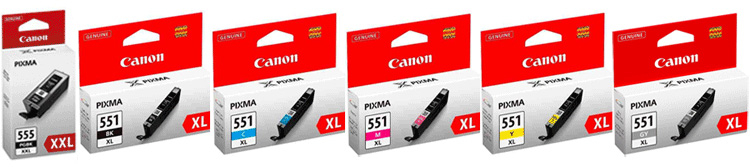 Canon Original 6 Ink Cartridge Set Pgi-555Pgbkxxl Black Extra High Capacity Cli-551Bkxl Black Cli-551Cxl Cyan Cli-551Mxl Magenta Cli-551Yxl Yellow Cli-551Gyxl Grey - Free UK Delivery
