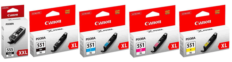 Canon Original 5 Ink Cartridge Set for [Printerlong] Pgi-555Pgbkxxl Black Extra High Capacity Cli-551Bkxl Black Cli-551Cxl Cyan Cli-551Mxl Magenta Cli-551Yxl Yellow - Free UK Delivery