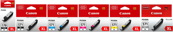 Canon Original 6 Ink Cartridge Set Pgi-570Pgbkxl Black High Capacity Cli-571Bkxl Black Cli-571Cxl Cyan Cli-571Mxl Magenta Cli-571Yxl Yellow Cli-571Gyxl Grey - Free UK Delivery