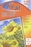 PJ-G260RC-20 Pro-Jet A4 Gloss 260Gsm - Free UK Delivery