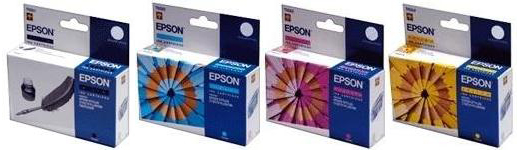 Complete Set Original Epson Black Cyan Magenta and Yellow Ink Cartridges C13T032140 T0321 / C13T032240 T0322 / C13T032340 T0323 / C13T032440 T0324 - Free UK Delivery