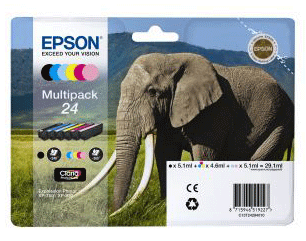 6 Pack Original Epson Black Cyan Magenta Yellow Light Cyan Light Magenta Ink Cartridges (24) - Free UK Delivery