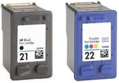 HP Twin Pack No 21 Black Ink Cartridge C9351 15ml + No 22 Colour Cartridge C9352 15ml Set Remanufactured - Free UK Delivery
