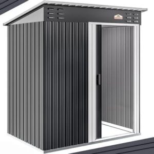 Mega Deal Only £118.95 GARDEBRUK® Medium 5x3' Metal Tool Shed Garden Storage | 1.5m² | Pent Roof | 185x165x90cm | Sliding Door | Galvanised Steel Garden Equipment Utility Log Coal Bunker Storage | Anthracite Grey