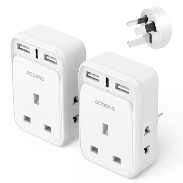 RRP: £19.99 Now Only £15.19 UK to Australia Plug Adapter 2 Pack 6 IN 1 Australian Travel Adapter with 2 USB Ports & 1 USB-C Fast Charger(5V/3.4A) and 2 Shaver Plug Adaptor UK to Australian New Zealand Fiji Argentina etc (Type I)