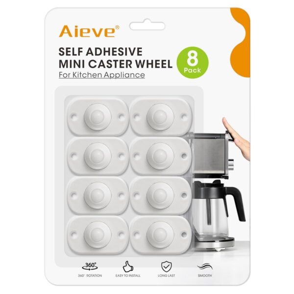 RRP: £6.99 Now Only £5.99 Aieve Wheels for Kitchen Appliances, 8 Pack Self Adhesive Mini Casters, 360 Degree Swivel Rollers for Coffee Machine, Air Fryer, Cooker
