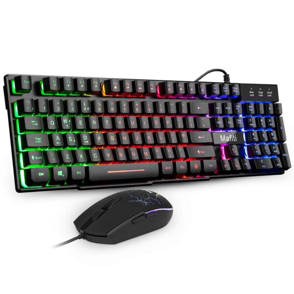 Only £19.58 Gaming Keyboard and Mouse Set,Mafiti RK101 7 Rainbow Backlit Keyboard with Mechanical Feeling Breathing Light for Working or Gaming, UK Layout