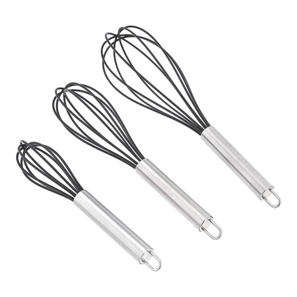 Was: £12.34 Now Only £9.34 Stainless Steel and Silicone Non-Stick Coated Whisk Set, Pack of 3, Black, 20.3, 25.4 and 30.5 cm (Previously AmazonCommercial brand)