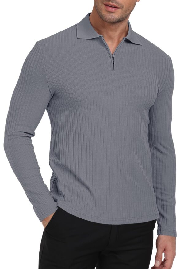 RRP: £20.98 Now Only £16.78 AIYINO Mens Polo Shirts Long Sleeve 1/4 Zipper Knit Collar Stretch Polo T Shirts Golf Tee Top Sports Shirt