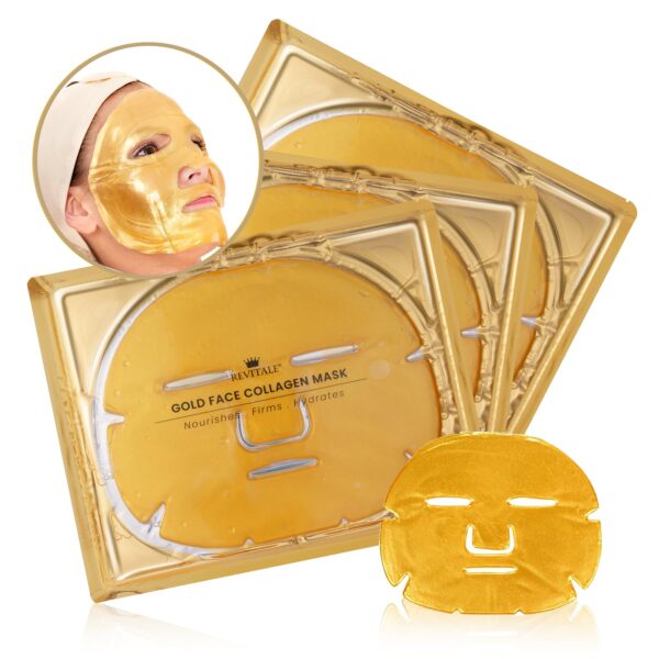 RRP: £6.49 Now Only £4.98 Revitale 24K Gold Face Mask (3 Pack) - Hydrating & Nourishing Sheet with Collagen and Natural Extracts for Radiant, Moisturised Skin