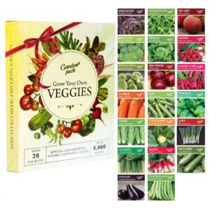 Mega Deal Only £6.30 Grow Your Own Vegetable Seeds – 20 Packet Variety by Garden Pack – High Yield Seeds for Growing Veggies at Home – 8,000 Heirloom Seeds Gardner Set
