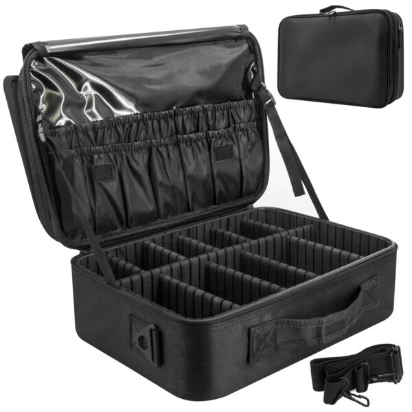 RRP: £24.99 Now Only £18.99 Makeup Bag Make up Case: Large Travel Cosmetic Case Organiser - Professional Portable Makeup Storage Bags for Toiletry - Make Up Artist Tool Brush Vanity Beauty Box with Adjustable Dividers | Black