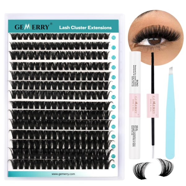RRP: £8.49 Now Only £6.96 GEMERRY DIY Cluster Eyelash Extensions Kit with Lash Bond and Seal and Applicator for Beginners 280 PCS Individual Lash Cluster Kit 0.07D 10-18 Mix, DIY at Home (80D-0.07D,10-18MIX-KIT)