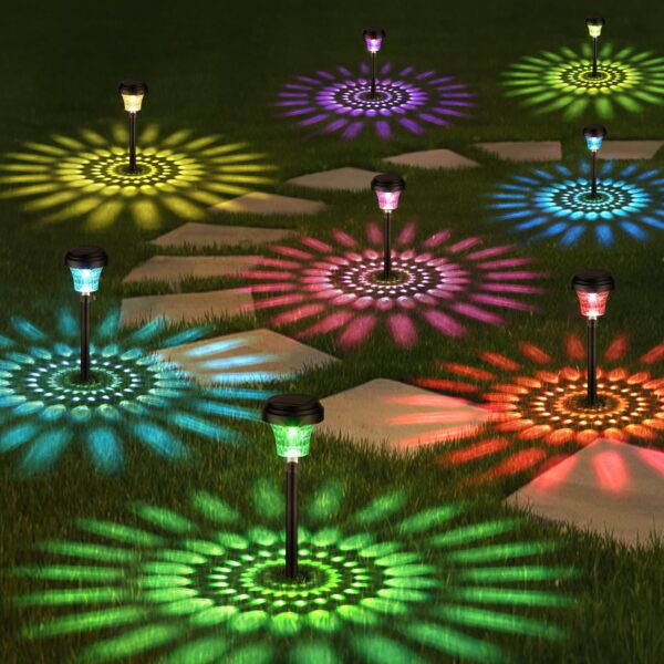Mega Deal Only £26.59 Ushine Garden Lights Solar Powered Waterproof,8 Pack Solar Lights Outdoor Garden Stake with Warm White & RGB,Ultra-Bright Solar Stake Lights Garden Ornaments,Solar Path Lights for Yard Lawn Landscape
