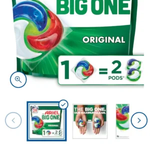 Half Price Ariel The Big One PODS Laundry Capsules, 29 Washes, Original – 2X Stain & Odour Removal